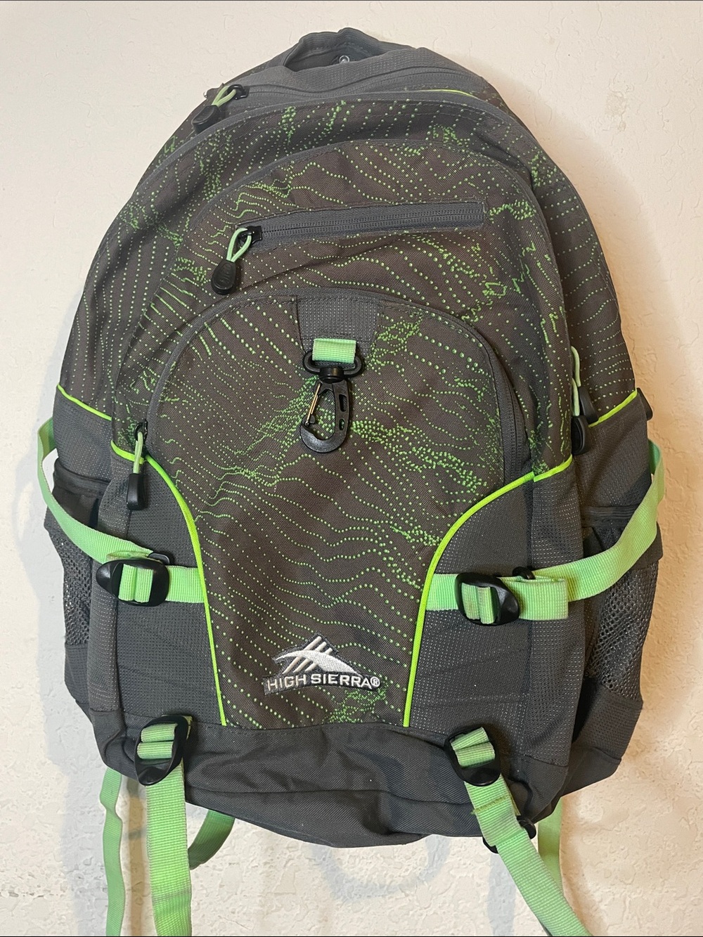 High Sierra Gray Backpack with Lime Green Accents